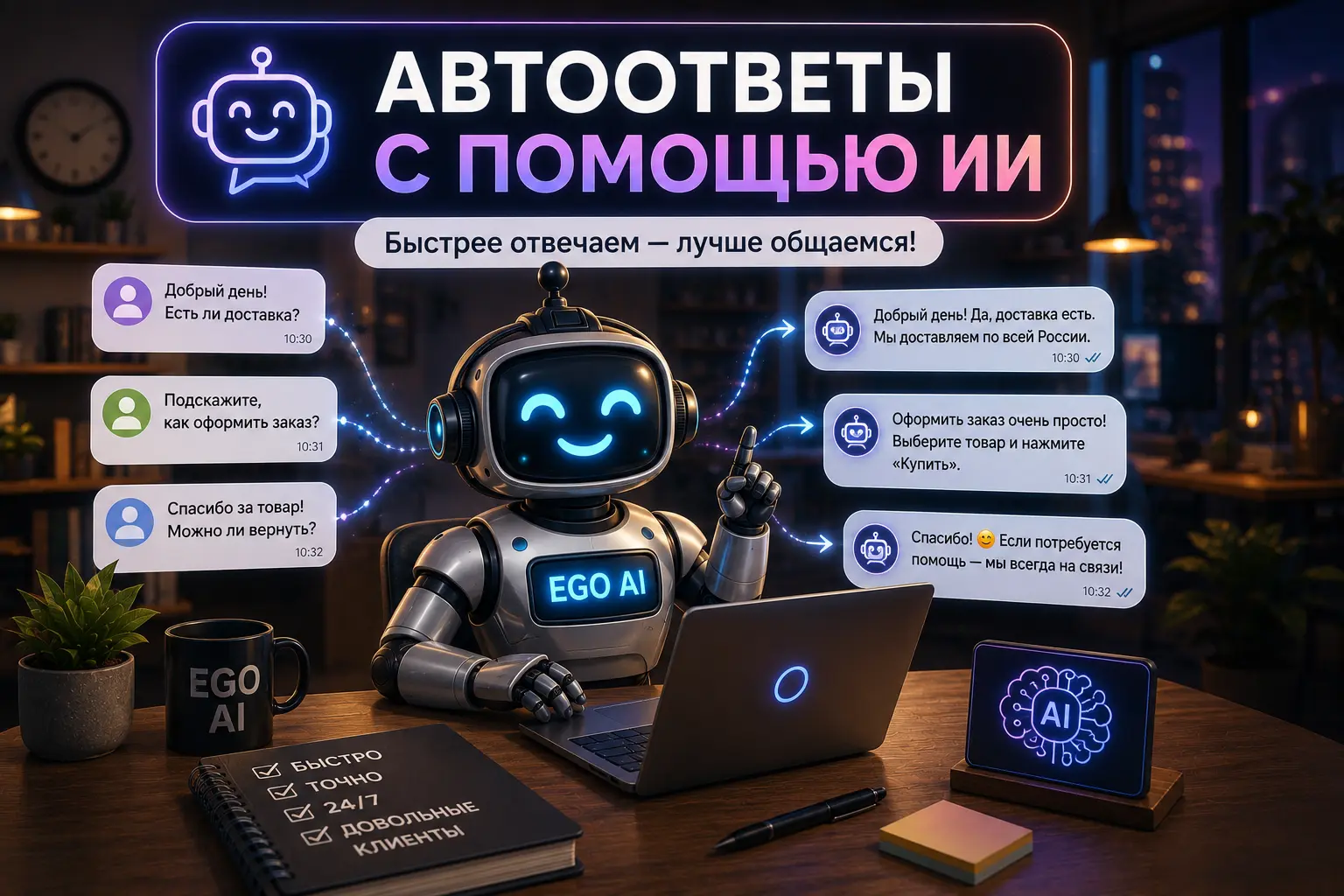 Автоответы с помощью ИИ: как автоматизировать ответы 24/7